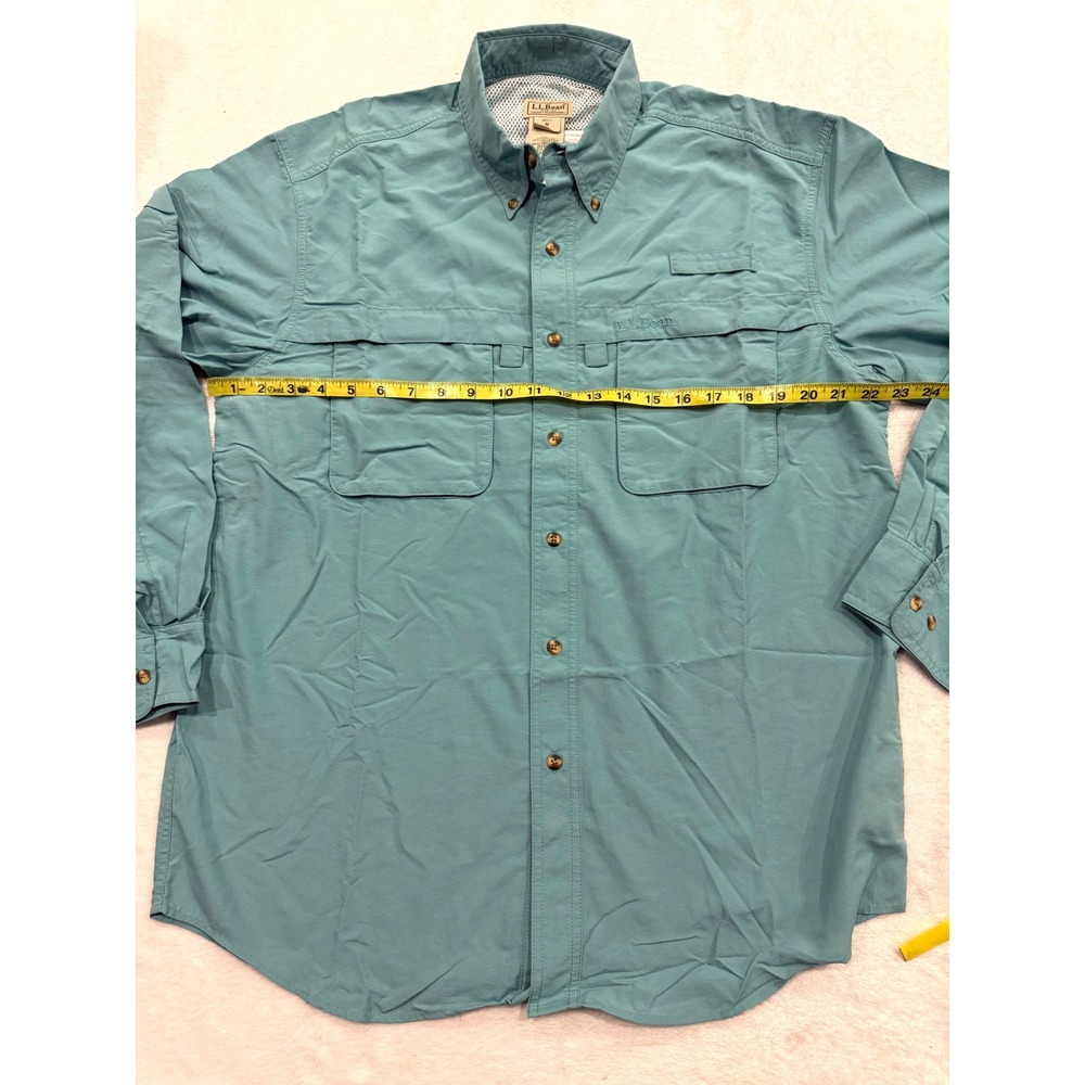 LL Bean Mens Technofine Fishing Shirt Teal Green Long Sleeve Ventilated Medium - Picture 5 of 9